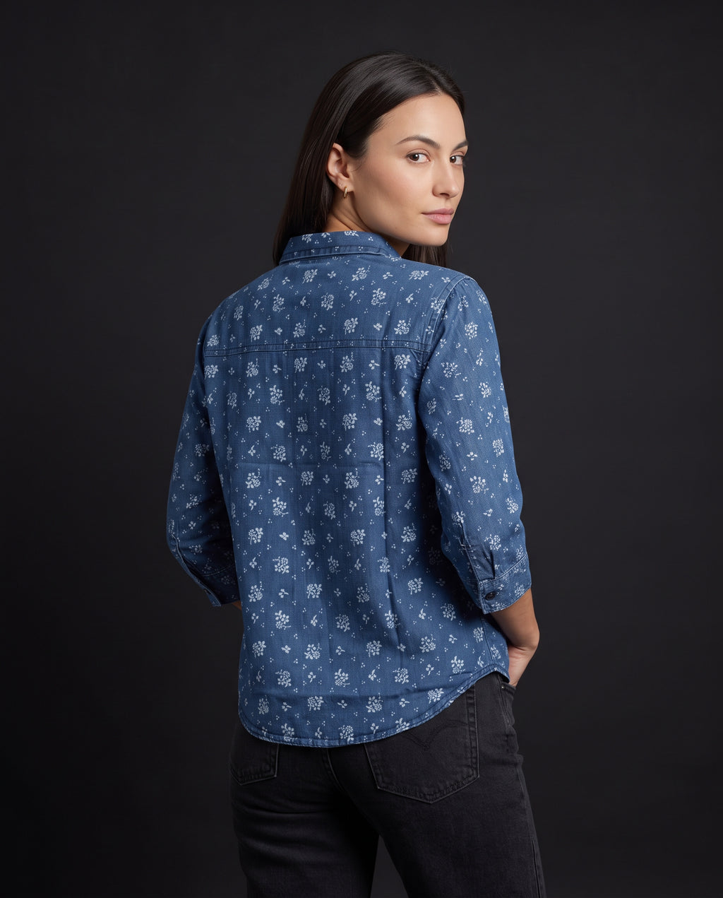 Ditsy Floral Denim Shirt – Indigo