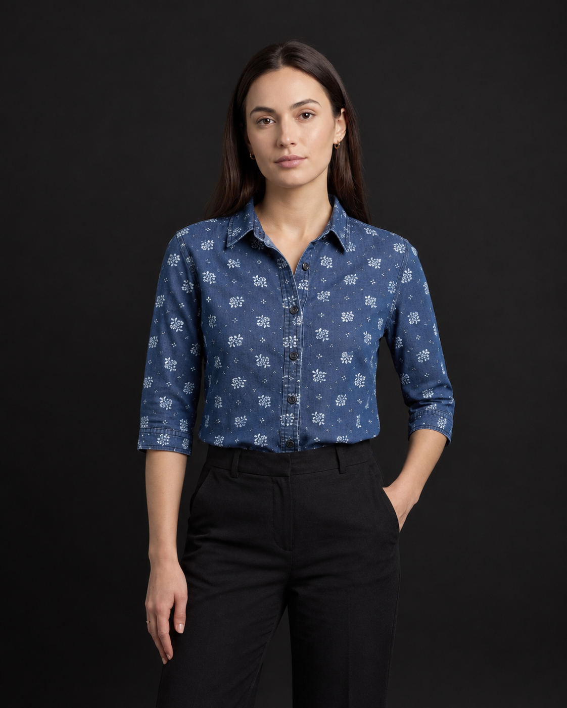 Ditsy Floral Denim Shirt – Indigo