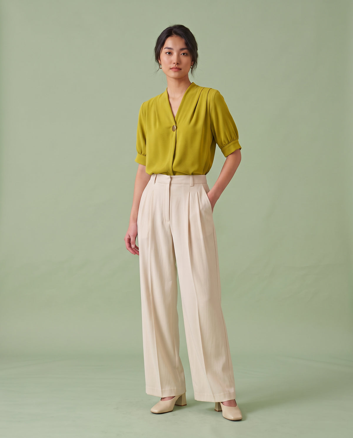 The Chartreuse Pebble V-Neck Top
