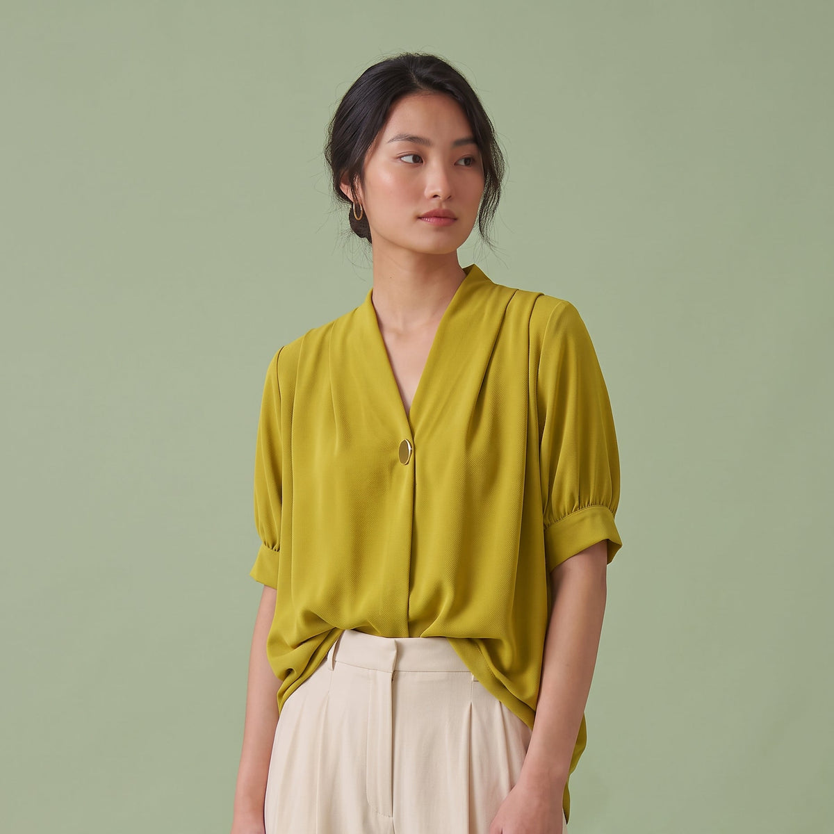 The Chartreuse Pebble V-Neck Top
