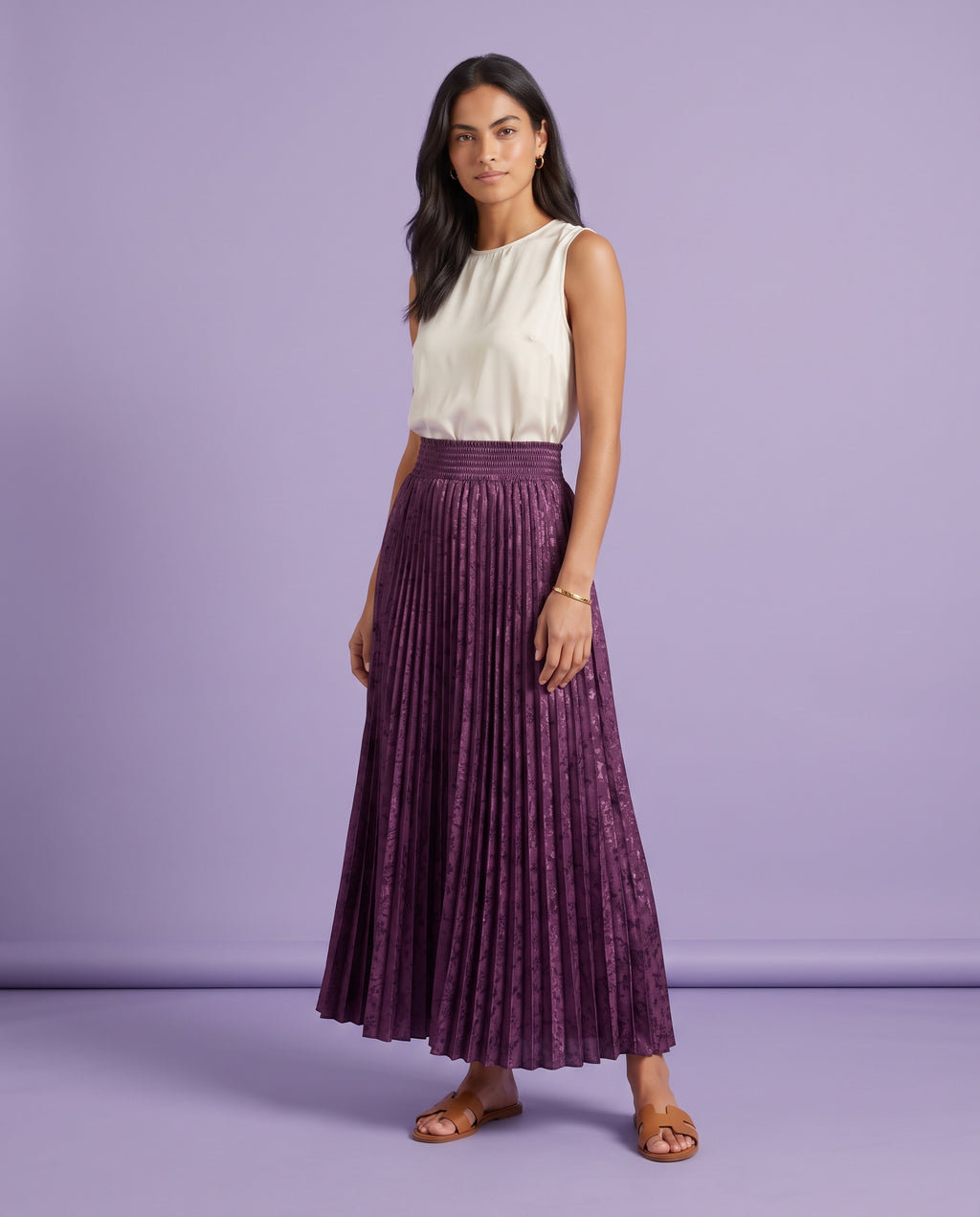 Jacquard_Pleated Maxi Skirt (plum)