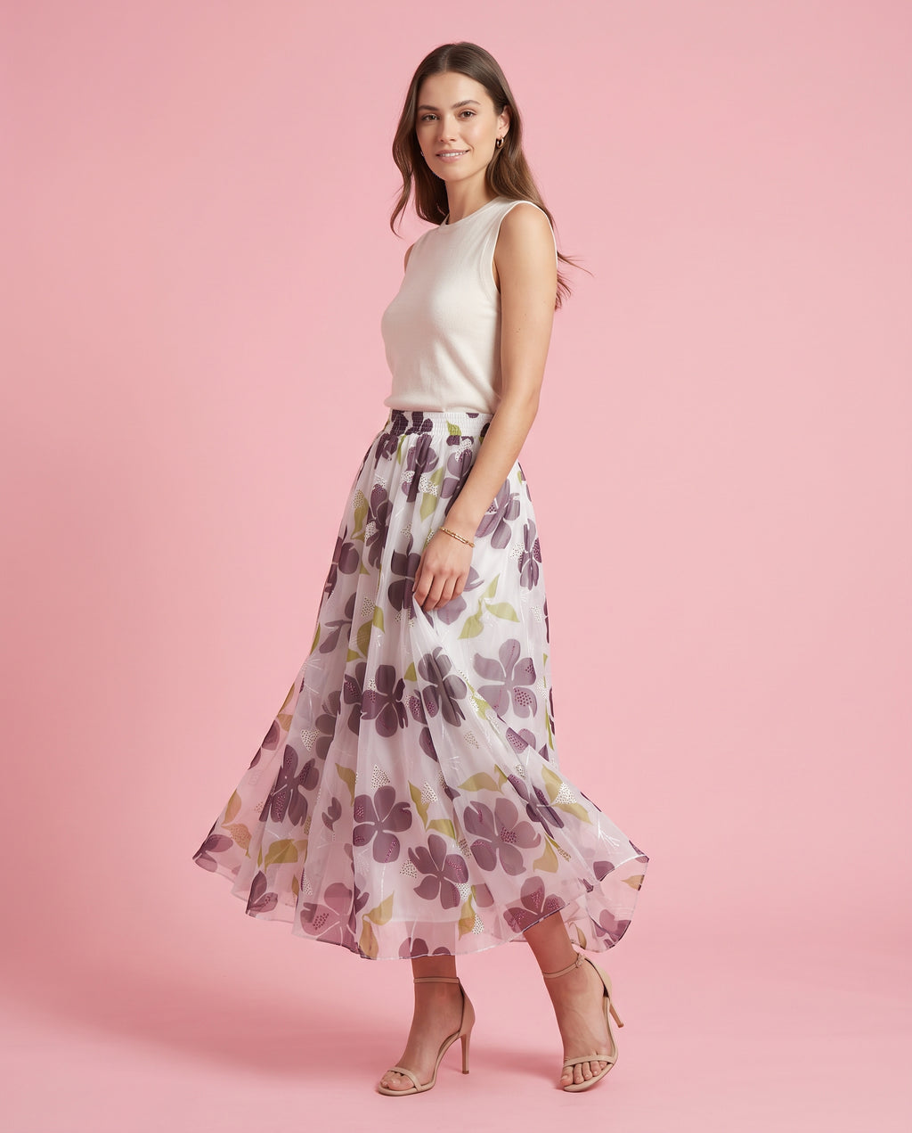 Rose Bloom Sequin Embroidered Maxi Skirt (plum)