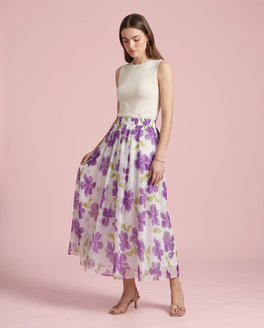 Rose Bloom Sequin Embroidered Maxi Skirt (purple)
