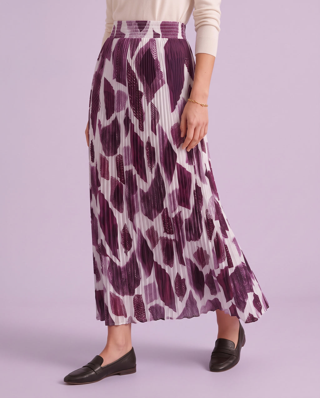 Orchid Mosaic Pleated Maxi Skirt