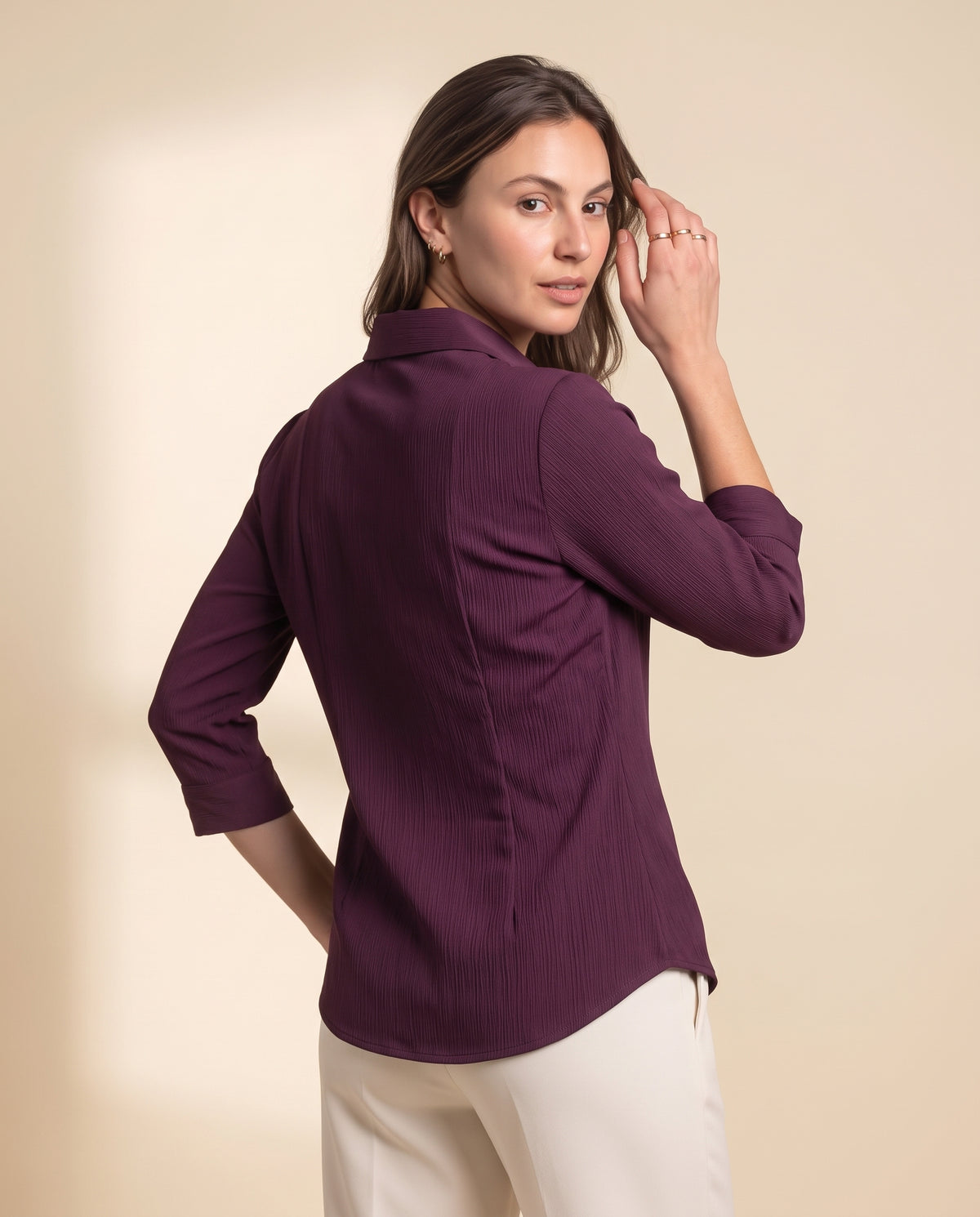 Tailored Satin-Touch Shirt - Plum
