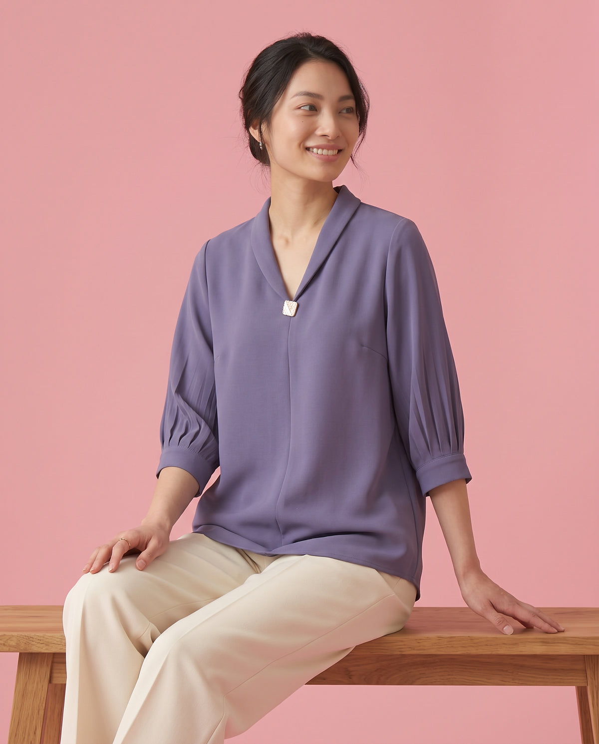 The Lavender Embellished V-Neck Top