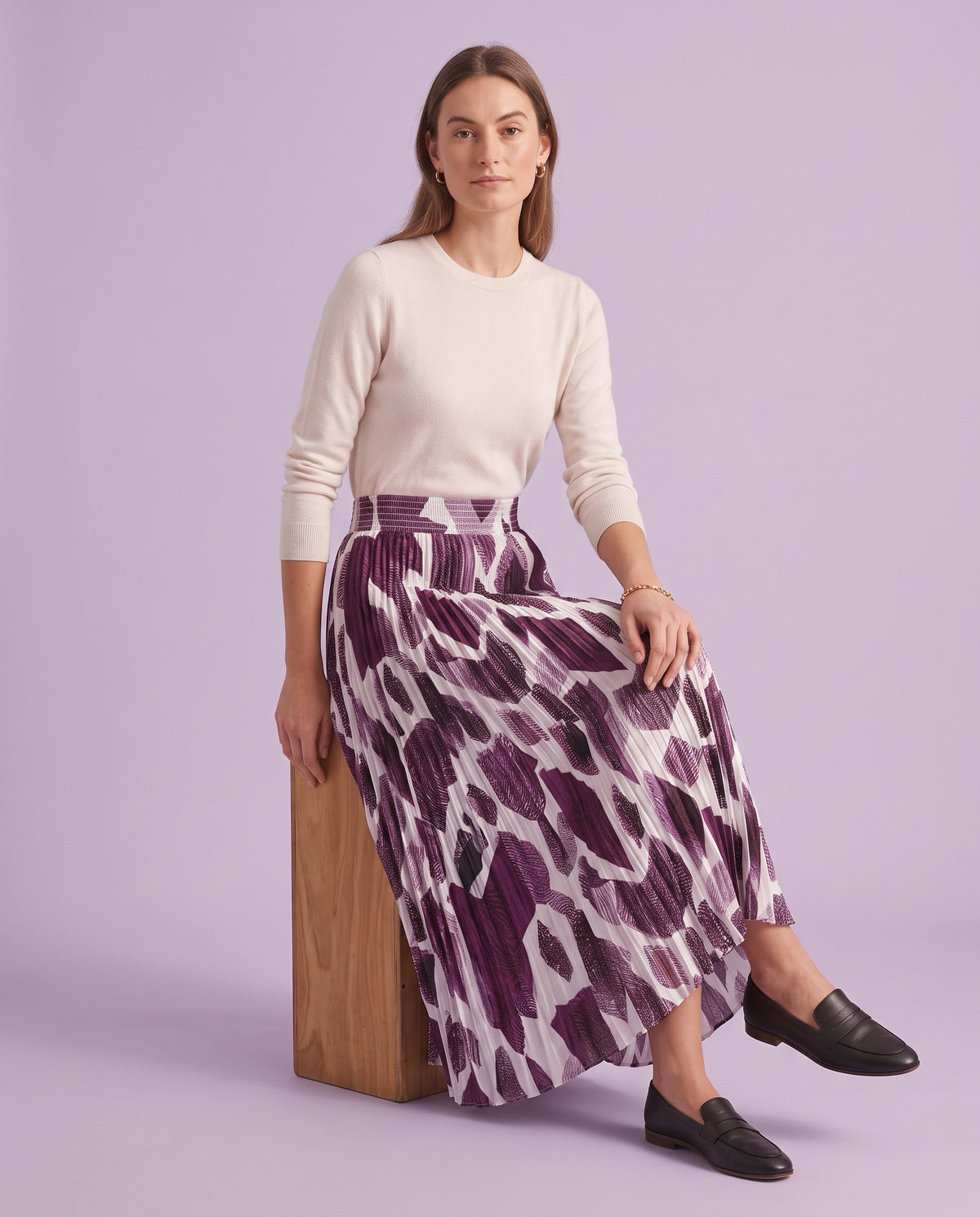 Orchid Mosaic Pleated Maxi Skirt