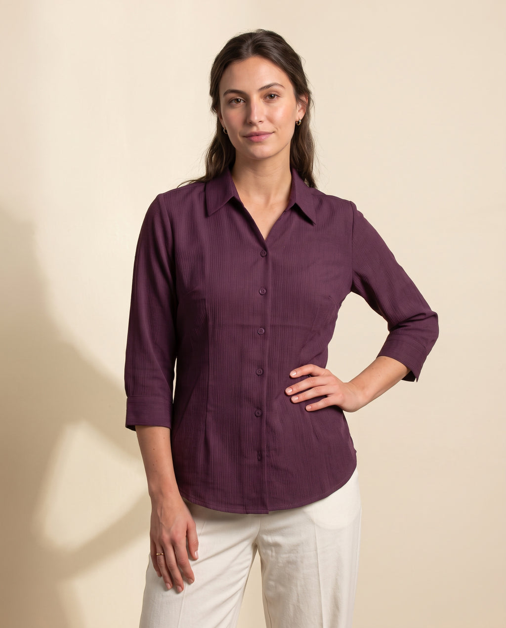 Tailored Satin-Touch Shirt - Plum