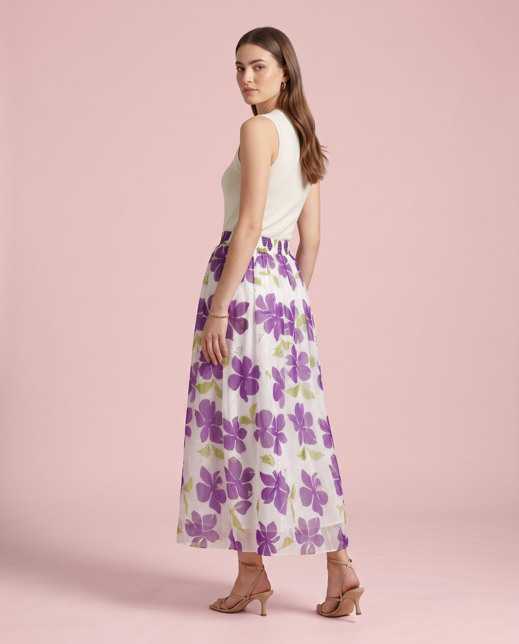 Rose Bloom Sequin Embroidered Maxi Skirt (purple)