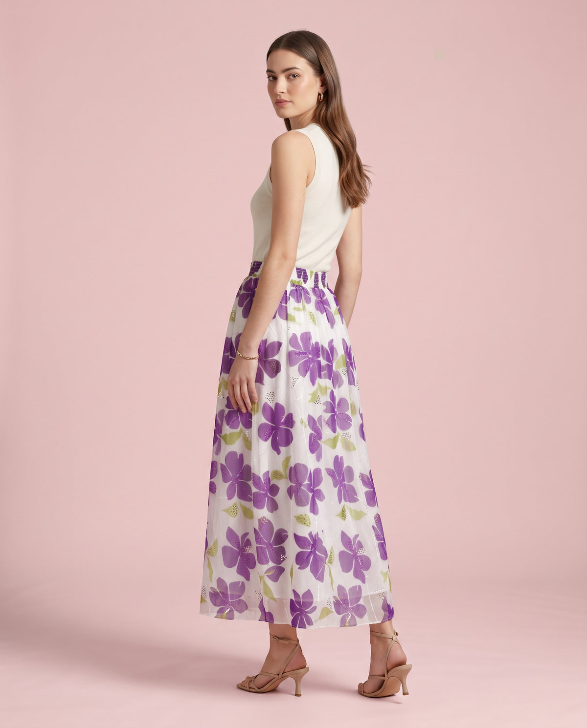Rose Bloom Sequin Embroidered Maxi Skirt (purple)