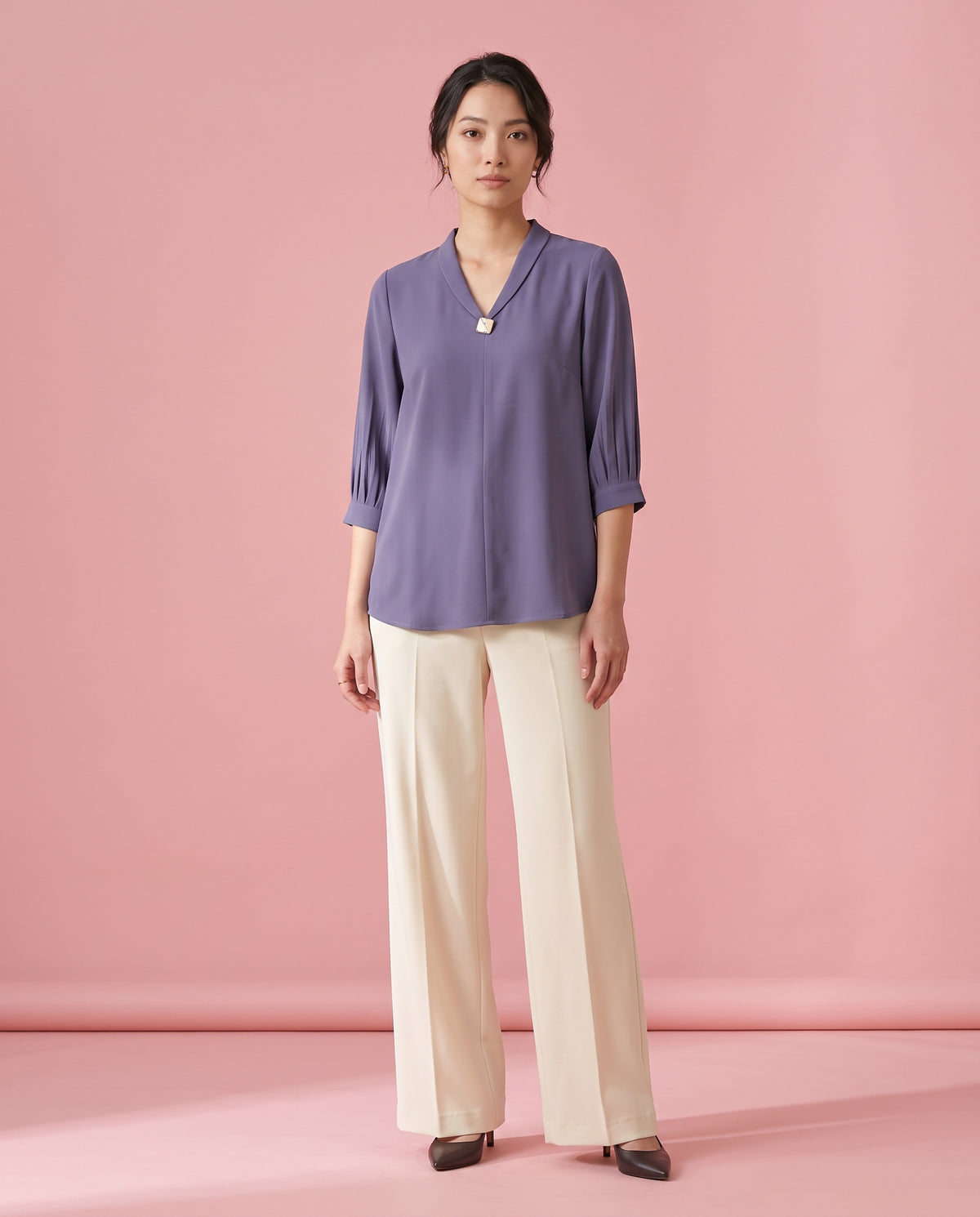 The Lavender Embellished V-Neck Top