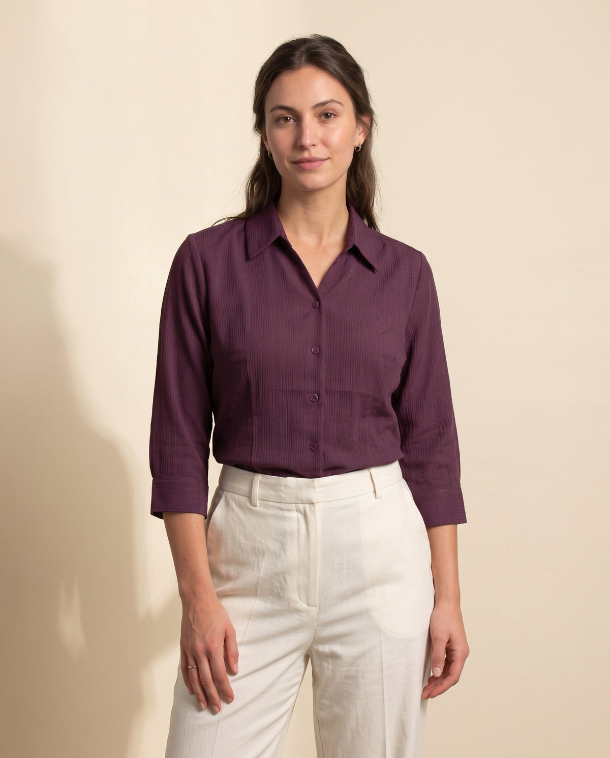 Tailored Satin-Touch Shirt - Plum