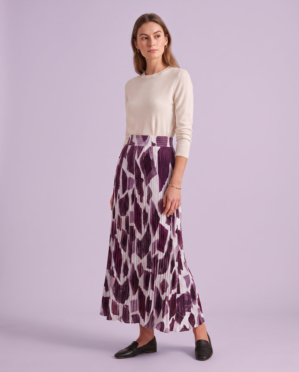 Orchid Mosaic Pleated Maxi Skirt