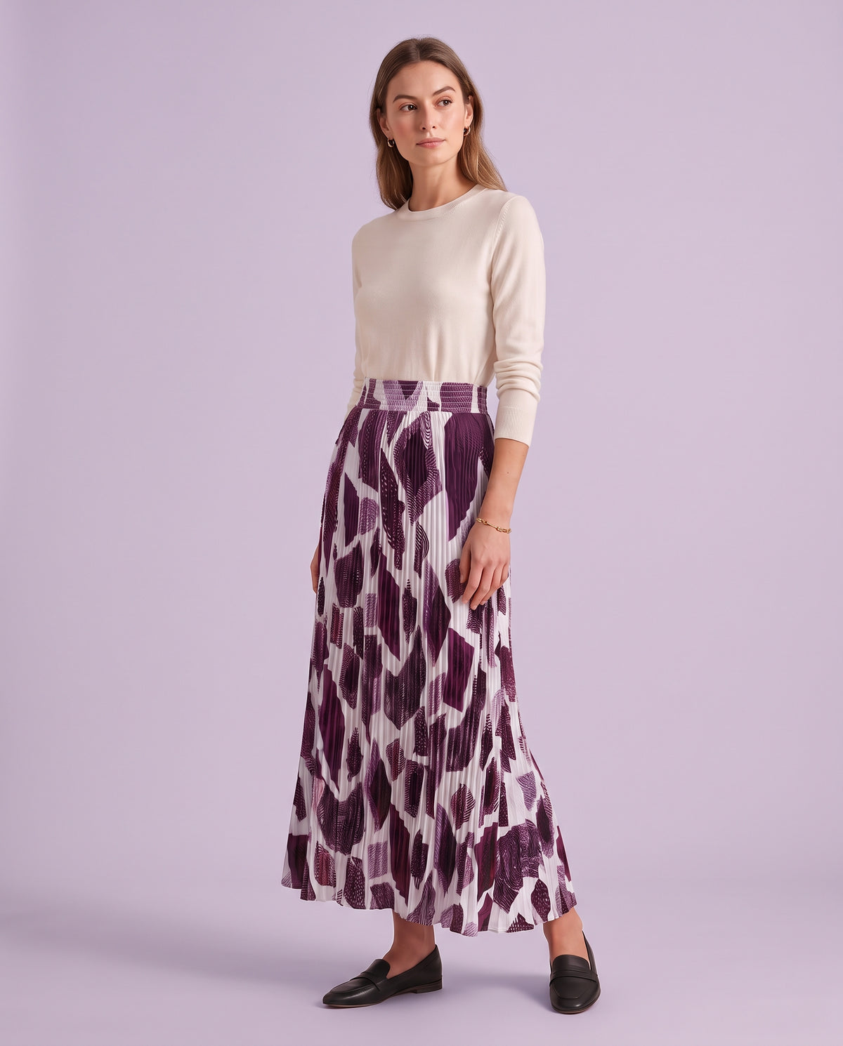 Orchid Mosaic Pleated Maxi Skirt