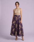 Aubergine Peony Print Organza Maxi Skirt