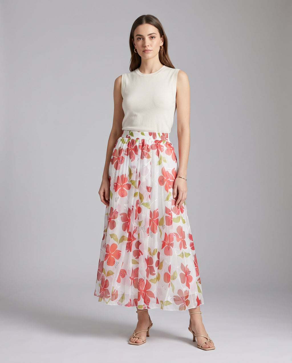Rose Bloom Sequin Embroidered Maxi Skirt