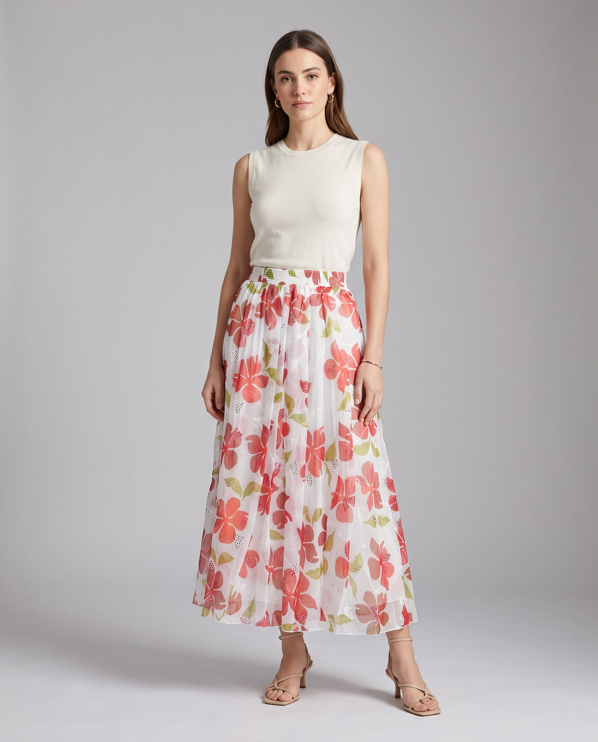 Rose Bloom Sequin Embroidered Maxi Skirt