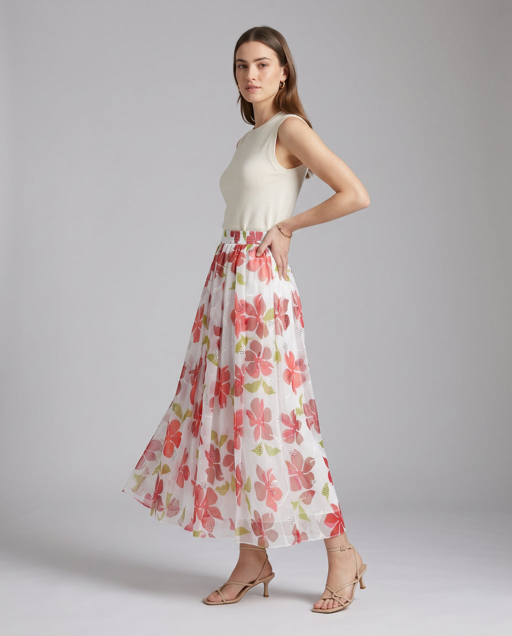 Rose Bloom Sequin Embroidered Maxi Skirt
