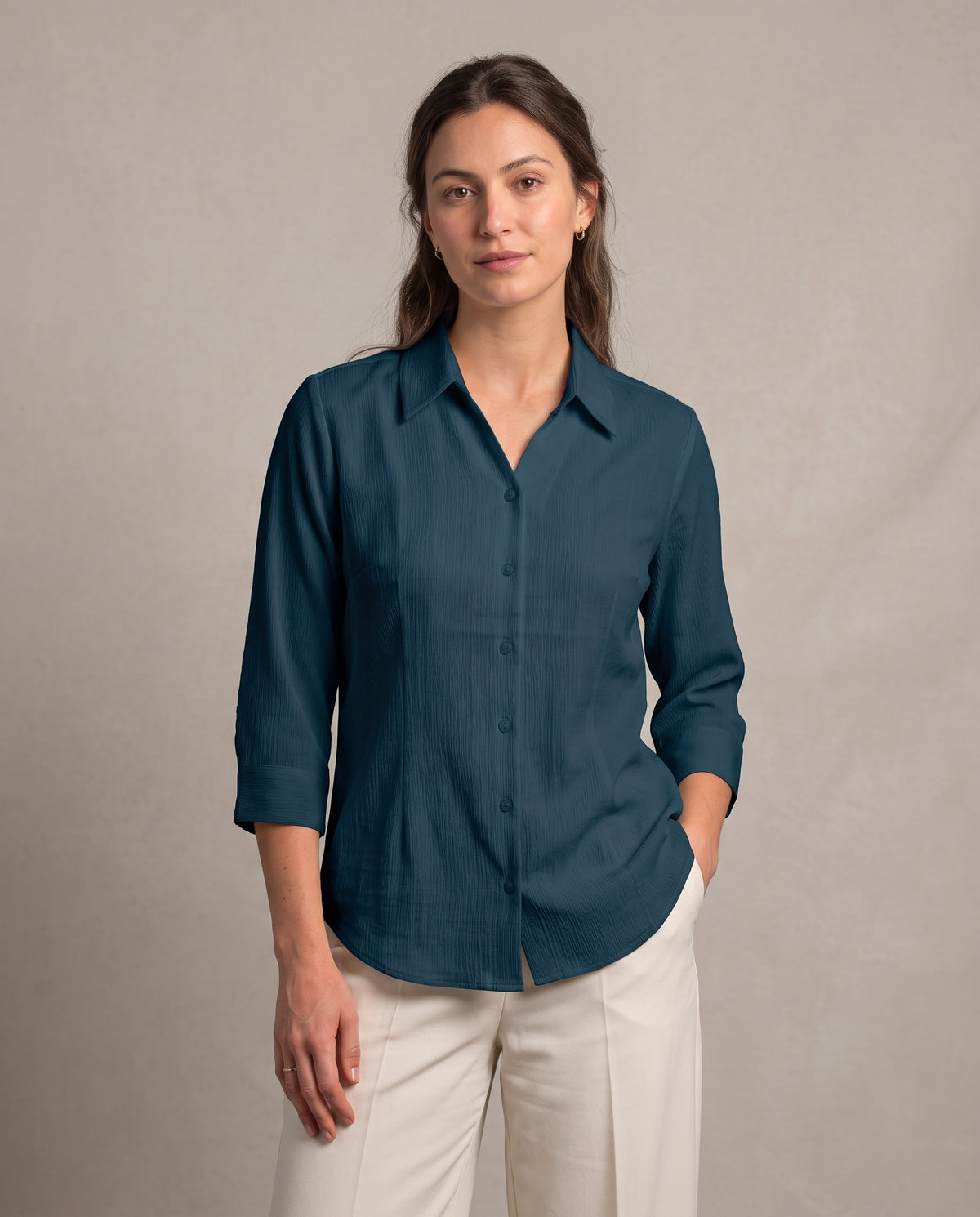 Tailored Satin-Touch Shirt - Teal Blue