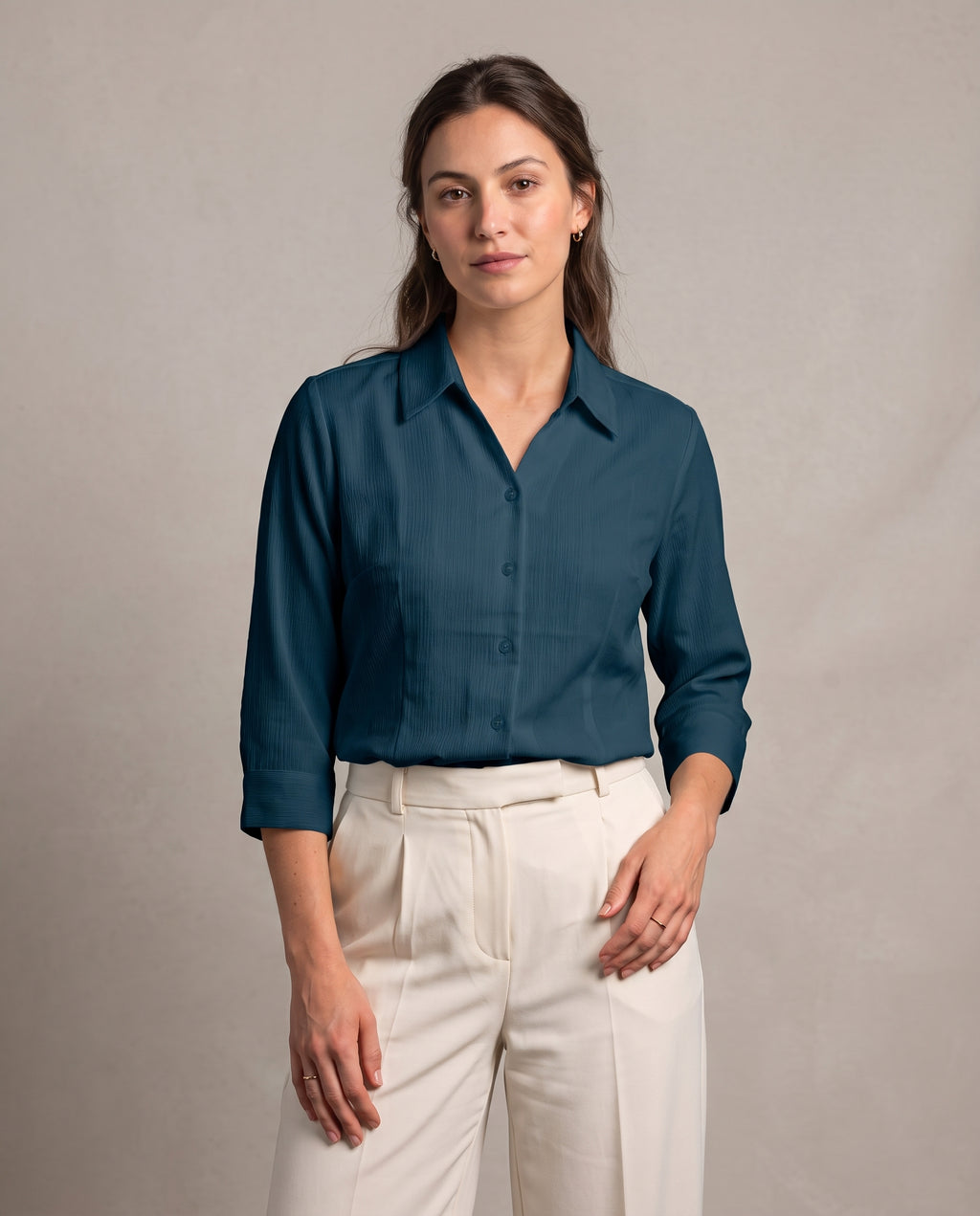 Tailored Satin-Touch Shirt - Teal Blue