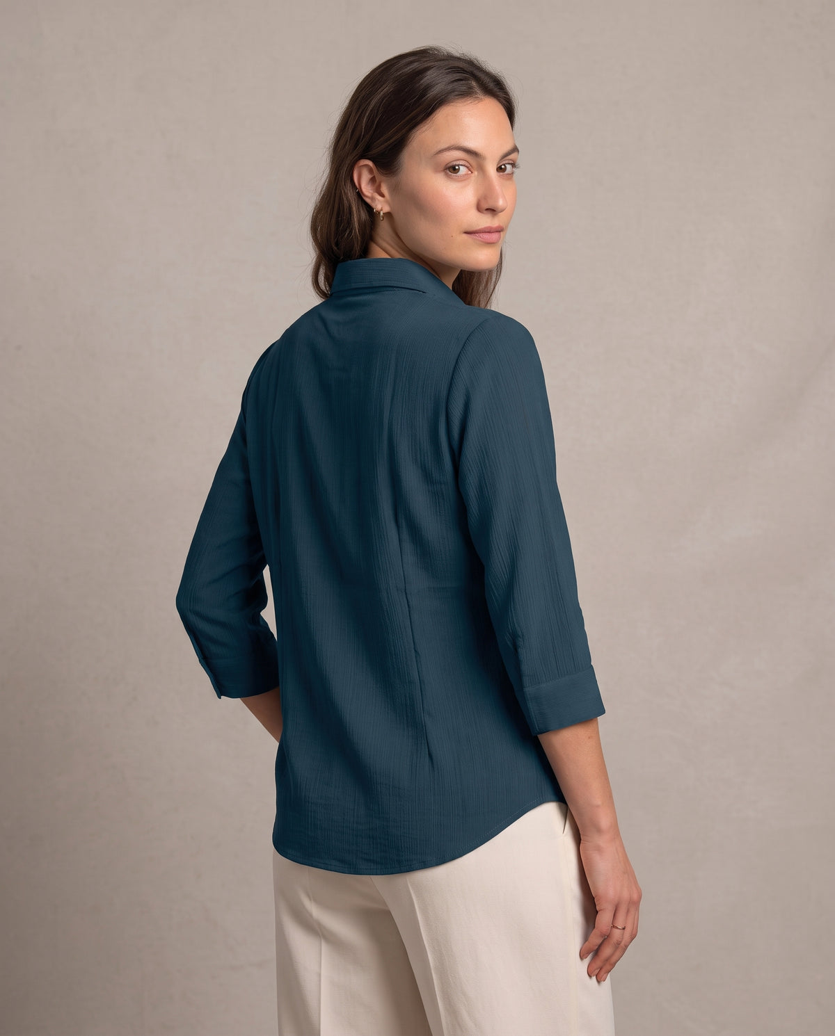 Tailored Satin-Touch Shirt - Teal Blue