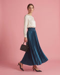 Pleated Satin Maxi Skirt (teal)