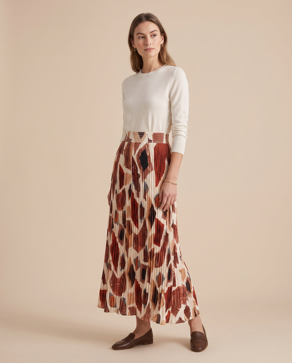 Terracotta Mosaic Pleated Maxi Skirt