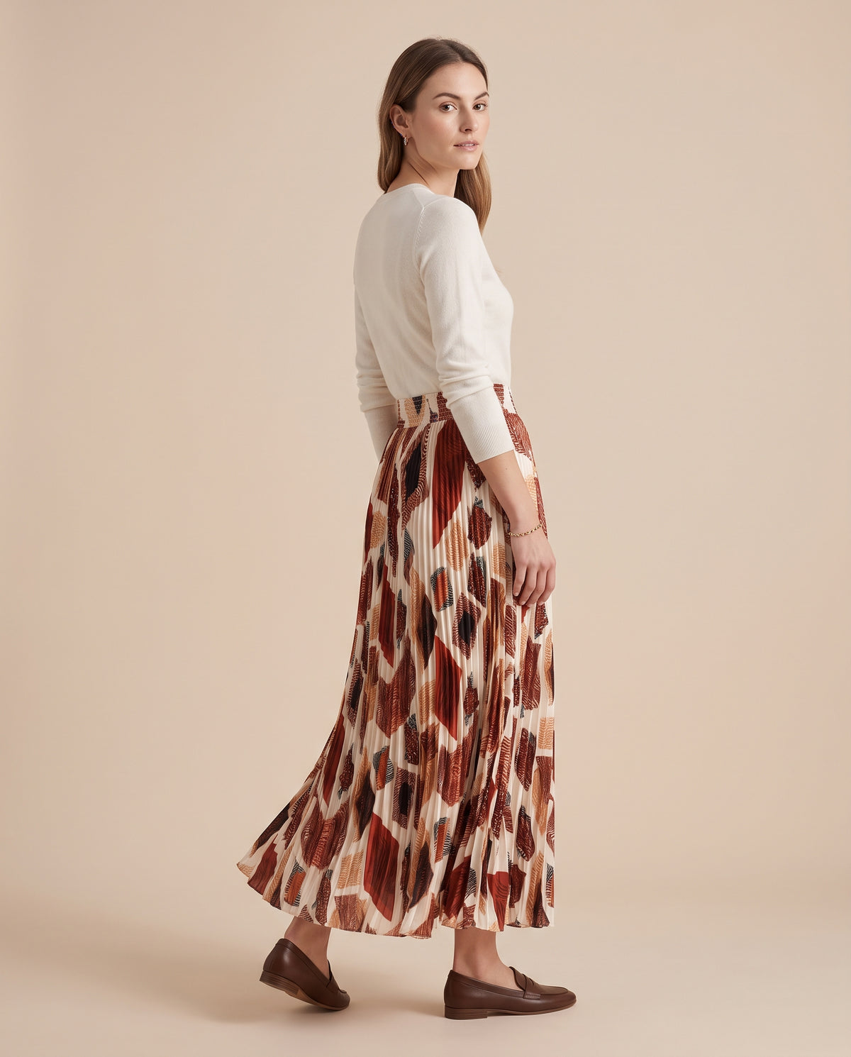 Terracotta Mosaic Pleated Maxi Skirt