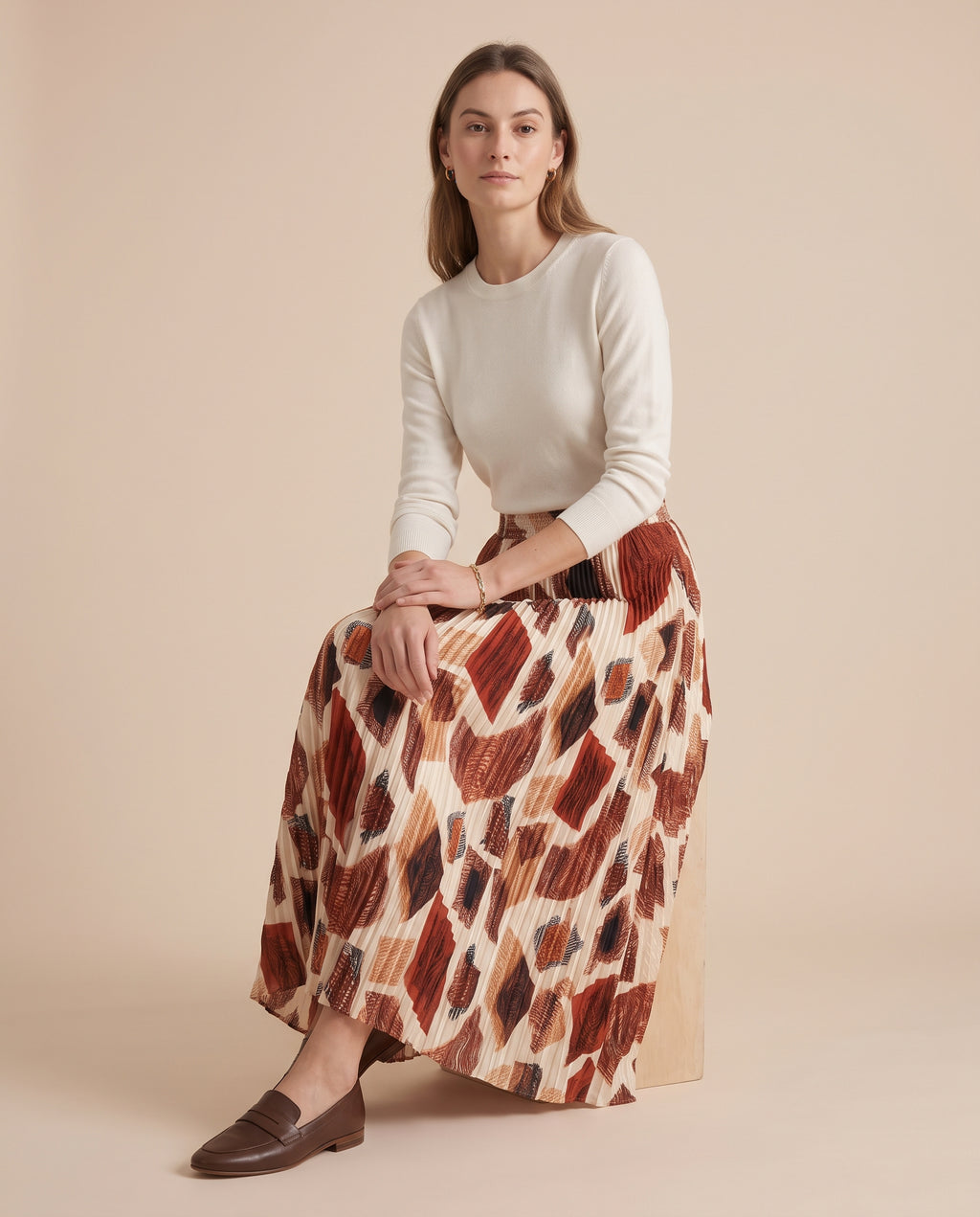 Terracotta Mosaic Pleated Maxi Skirt