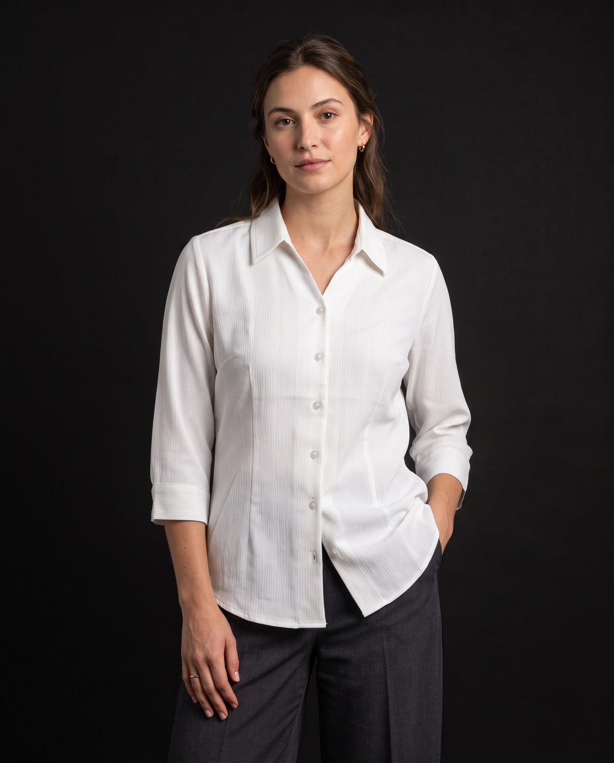 Tailored Satin-Touch Shirt - White